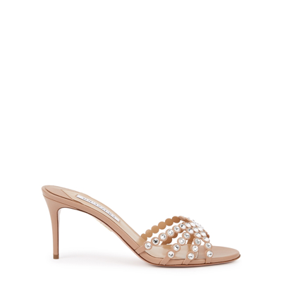 Shop Aquazzura Tequila 75 Embellished Leather Sandals In Nude