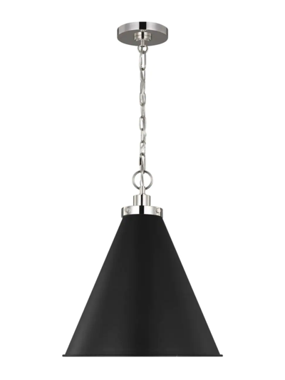 Shop Chapman & Myers Visual Comfort Studio Medium Cone Pendant In Midnight Black Polished Nickel