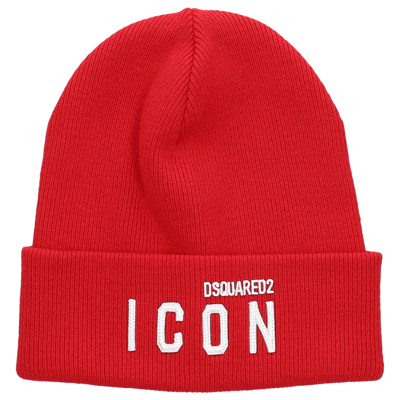 Dsquared2 Icon Logo-embroidered Wool Beanie Hat In Red | ModeSens