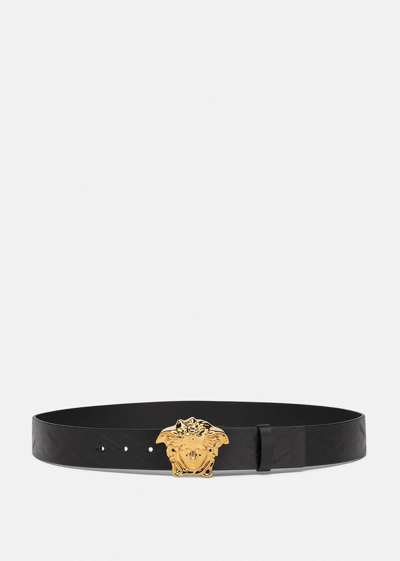Versace La Medusa Leather Belt Man Belt Black Size 39.5 Calfskin In Black