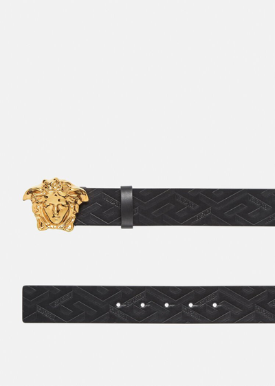 Versace La Medusa Leather Belt Man Belt Black Size 39.5 Calfskin In Black