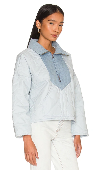Shop Something Navy Quilted Quarter Zip Jacket In Baby Blue