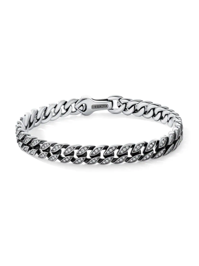 Shop David Yurman Men's Curb Chain Diamond Bracelet In Silver