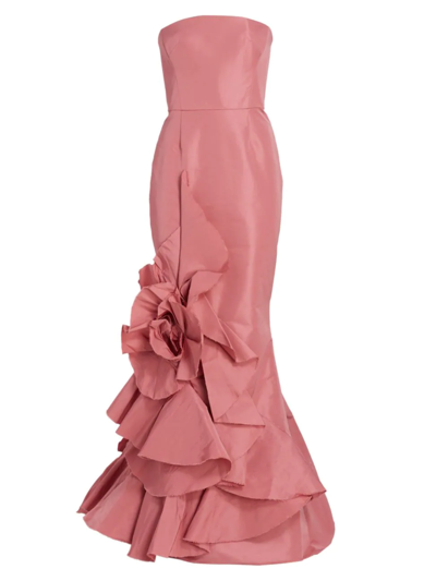 Shop Marchesa Women's Strapless Ruffle-embellished Faille Gown In Dusty Rose