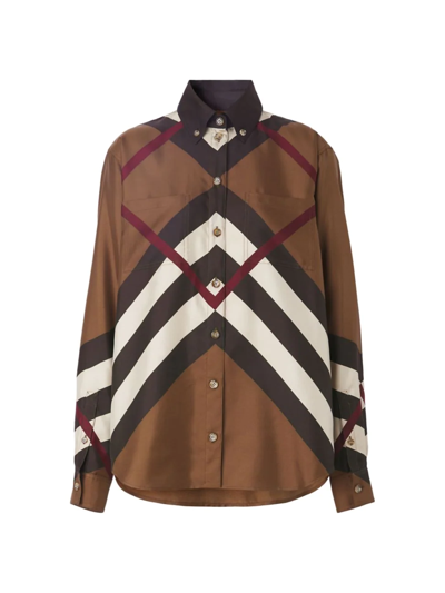 Shop Burberry Women's Ivanna Button-down Shirt In Dark Birch Brown