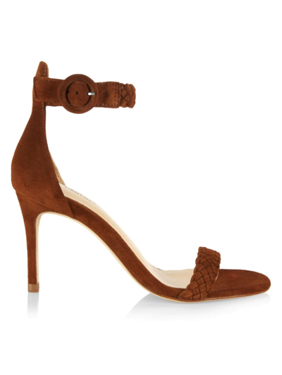 Shop L Agence Larissa Suede Ankle-strap Sandals In Buck Skin