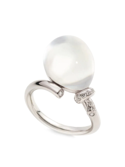 Shop Vhernier Women's Palloncino 18k White Gold, Rock Crystal, & Multi-gemstone Ring In White Mother Of Pearl