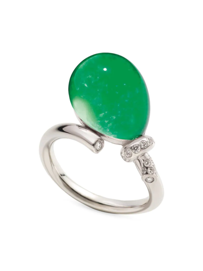 Shop Vhernier Women's Palloncino 18k White Gold, Rock Crystal, & Multi-gemstone Ring In Jade