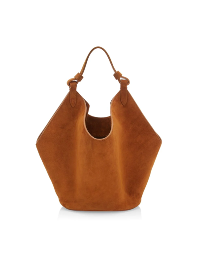 Shop Khaite Women's Mini Lotus Suede Shoulder Bag In Caramel