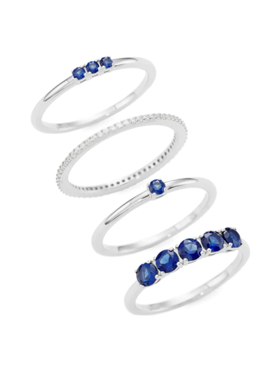 Shop Adriana Orsini Women's Loveall Rhodium-plated Cubic Zirconia Stacking Ring Set In Silver Sapphire