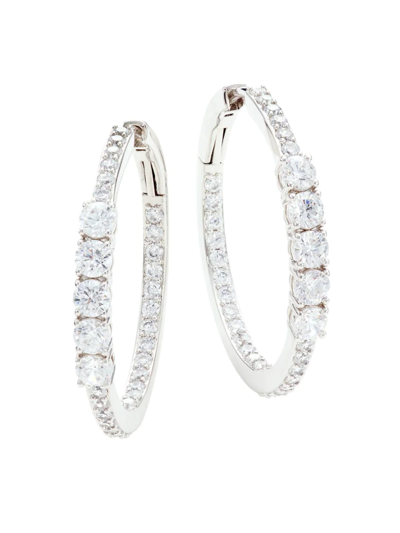 Shop Adriana Orsini Women's Loveall Sterling Silver & Cubic Zirconia Medium Hoop Earrings