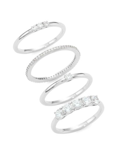 Shop Adriana Orsini Women's Loveall Rhodium-plated Cubic Zirconia Stacking Ring Set In Sterling Silver