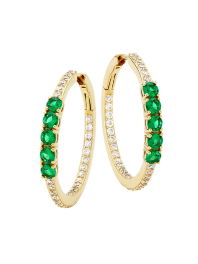 Shop Adriana Orsini Women's Loveall 18k-gold-plated, Cubic Zirconia, & Faux Emerald Medium Hoop Earrings In Gold Emerald