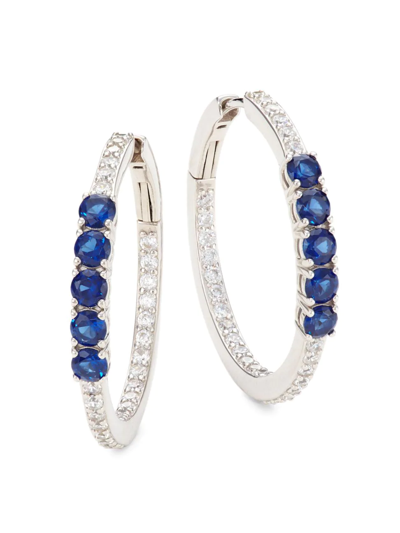 Shop Adriana Orsini Women's Loveall Rhodium-plated Cubic Zirconia Medium Hoops In Silver Sapphire