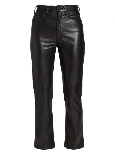 Shop Mother Women's Rider High-rise Cropped Faux-leather Ankle Jeans In Black