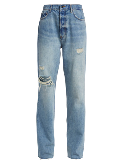 Shop Anine Bing Women's Olsen High-rise Distressed Straight-leg Jeans In Vintage Blue