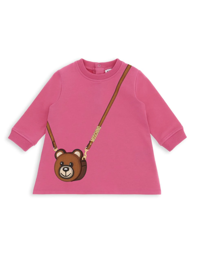 Shop Moschino Baby's & Little Girl's Trompe L'oeil Bear Bag Long-sleeve Dress In Pink