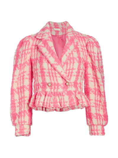 Shop Loveshackfancy Women's Braelynn Plaid Tweed Crop Jacket In Majestic Pink