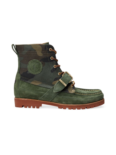 Shop Polo Men's Ranger Suede & Camo Boots In Green