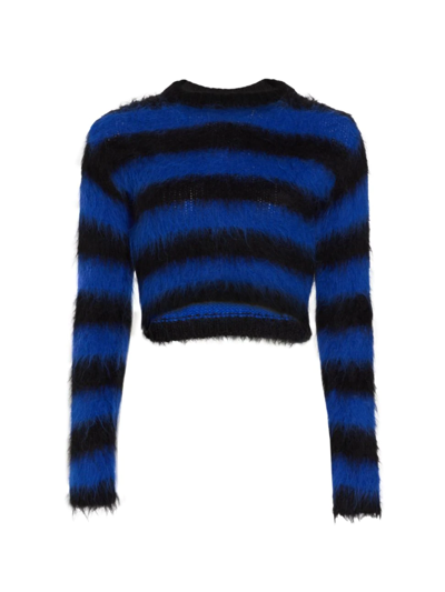 Shop Monse Women's Striped Cropped Sweater In Black Blue