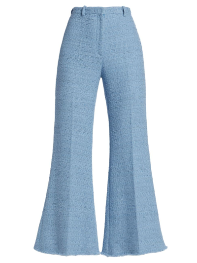 Shop Oscar De La Renta Women's High-waisted Flared Tweed Pants In Tanzanite