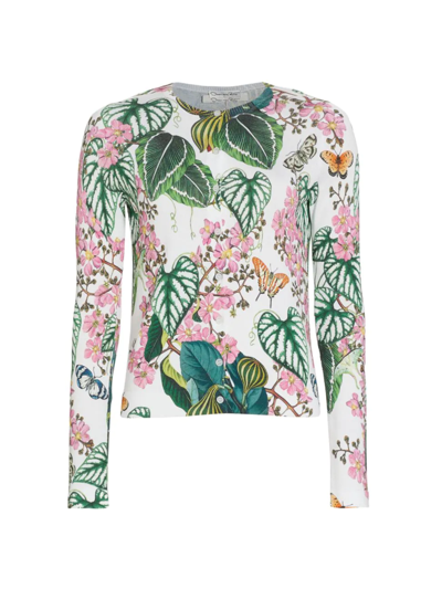 Shop Oscar De La Renta Women's Knit Botanical-print Cardigan In Ivory Multi
