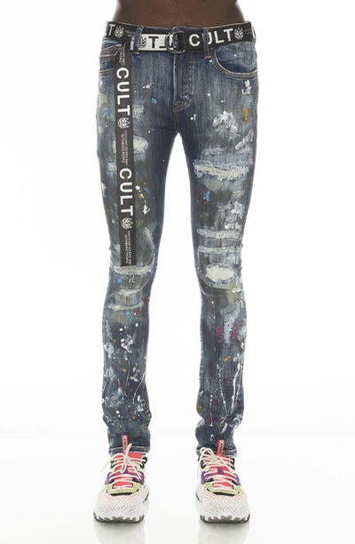 Shop Cult Of Individuality Punk Belted Distressed Super Skinny Jeans In Chaos