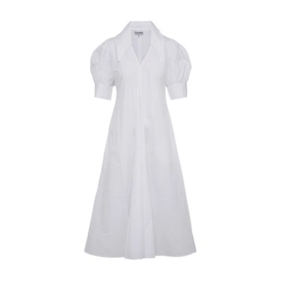 Shop Ganni Cotton Poplin Midi Dress In Bright White