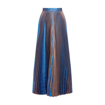 Shop Rochas Lame' Plisse' Skirt In Medium Blue