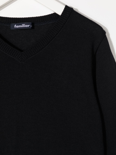 Familiar Ribbed-knit V-neck Sweater In Black