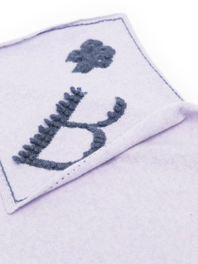 Shop Barrie Embroidered-monogram Cashmere Scarf In Purple