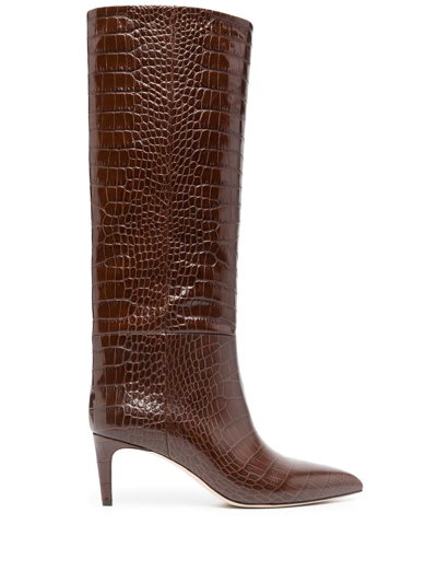 Shop Paris Texas 65mm Crocodile-effect Leather Boots In Cioccolato