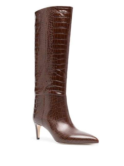 Shop Paris Texas 65mm Crocodile-effect Leather Boots In Cioccolato