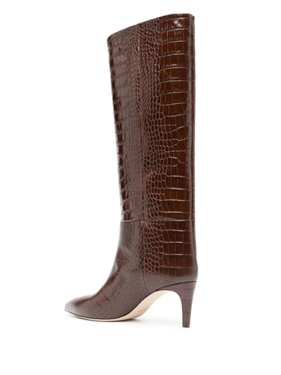 Shop Paris Texas 65mm Crocodile-effect Leather Boots In Cioccolato