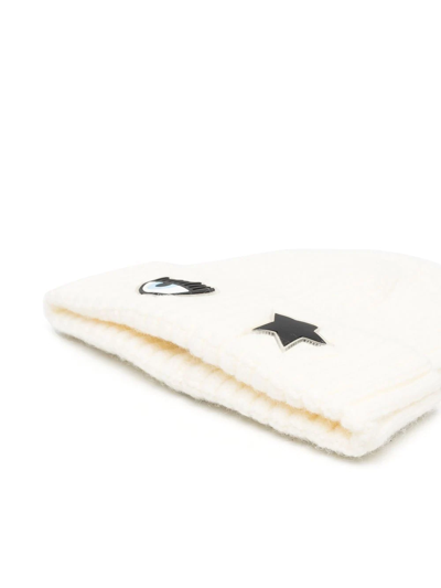 Chiara Ferragni Wink Patch Knitted Beanie In White