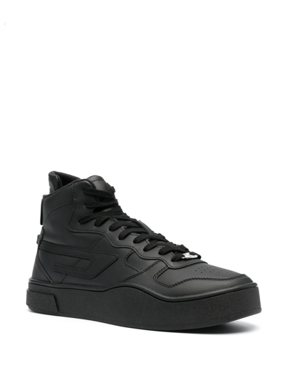Shop Diesel Branded Heel-counter High-top Sneakers In Black