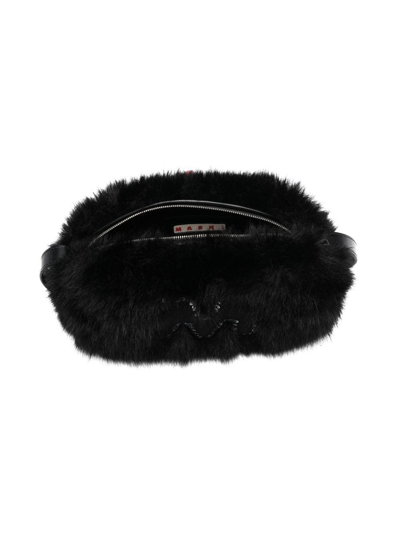 Shop Marni Logo Faux-fur Mini Bag In Black