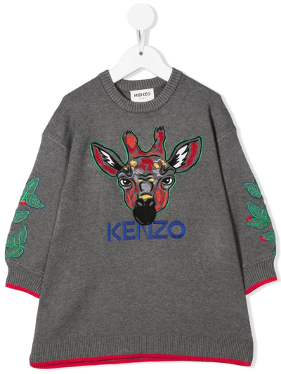 Shop Kenzo Logo Embroidered Jumper Dress In Grey