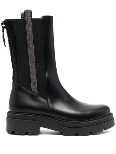 Shop Fabiana Filippi Bead-embellished Combat Boots In Black