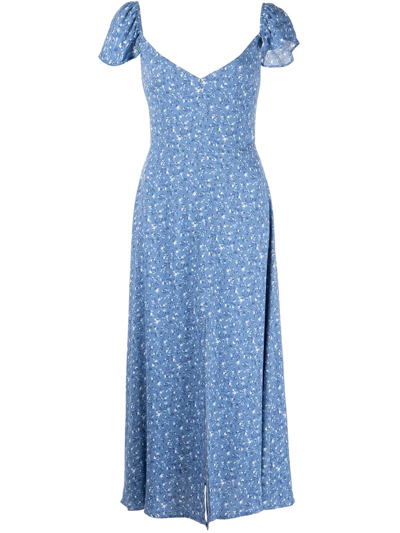 Shop Reformation Baxley Floral-print Midi Dress In Blue