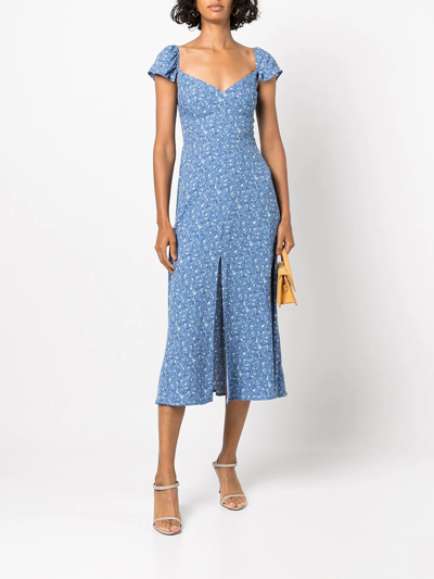 Reformation Baxley Floral Print Flutter Sleeve Midi Dress In Blue