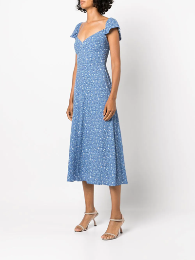 Shop Reformation Baxley Floral-print Midi Dress In Blue