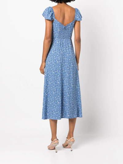 Reformation Baxley Floral Print Flutter Sleeve Midi Dress In Blue
