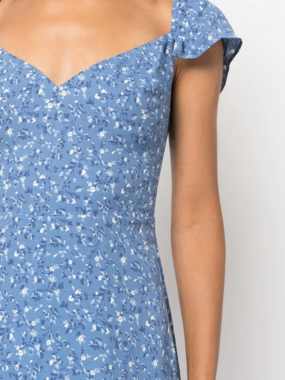 Reformation Baxley Floral Print Flutter Sleeve Midi Dress In Blue