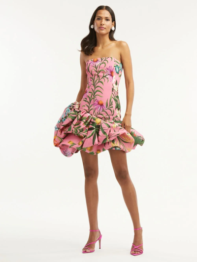 Shop Oscar De La Renta Floral Tapestry Ruched Hem Dress In Pink
