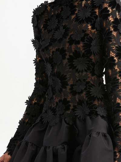 Shop Oscar De La Renta Floral Appliqué High-neck Minidress In Black