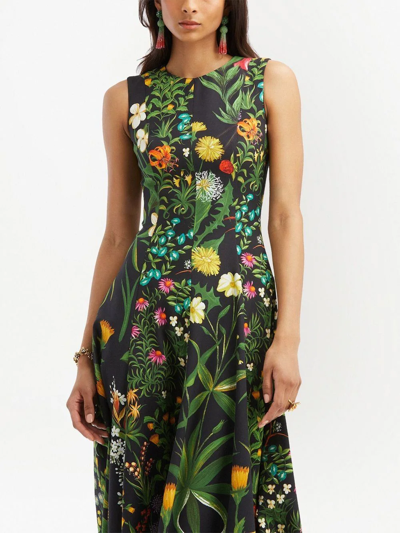 Oscar De La Renta Floral Tapestry-print Paneled Cady Midi Dress In 