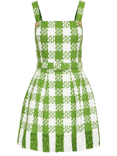 Shop Oscar De La Renta Sleeveless Checked Tweed Minidress In Green