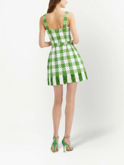 Shop Oscar De La Renta Sleeveless Checked Tweed Minidress In Green