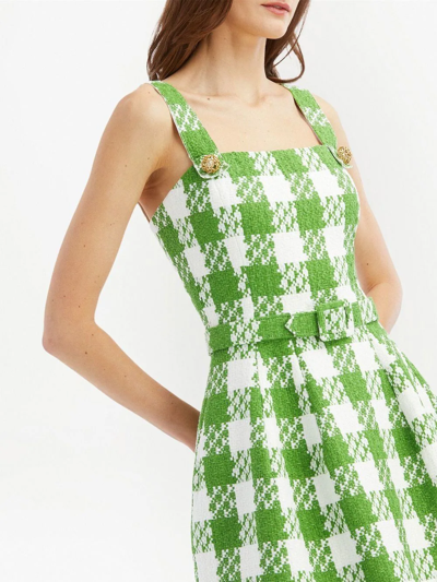 Shop Oscar De La Renta Sleeveless Checked Tweed Minidress In Green